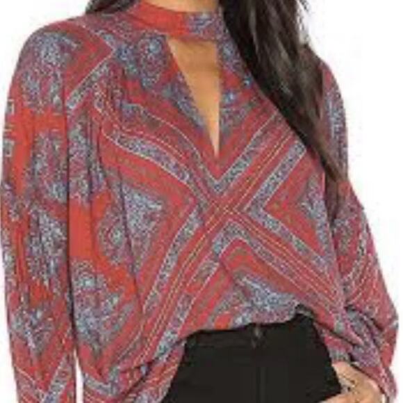 Free People Walking On a Dream Cut-Out Choker Tunic Top Red Size XS - Picture 2 of 10